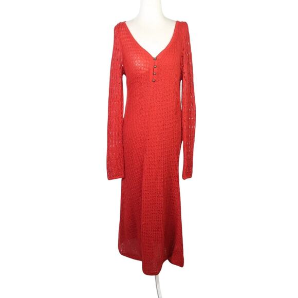 Sparrow by Anthropologie Red Crochet Knit Midi Sweater Dress L - Picture 1 of 6